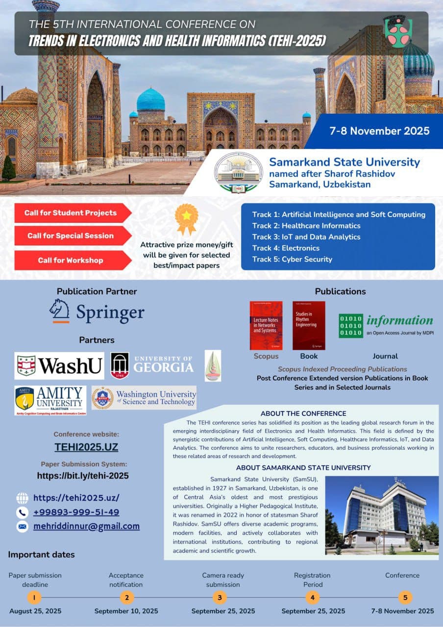 TEHI 2025 Conference Poster - 5th International Conference on Trends in Electronics and Health Informatics